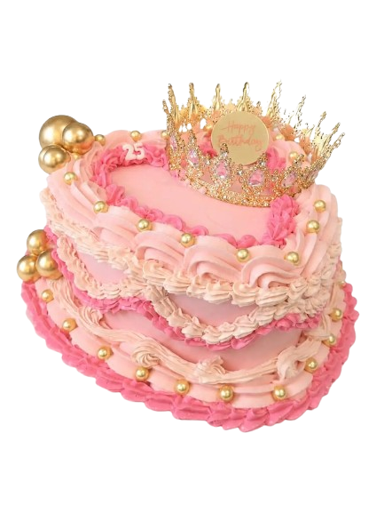 Middle Left Pink Crown Heart Cake